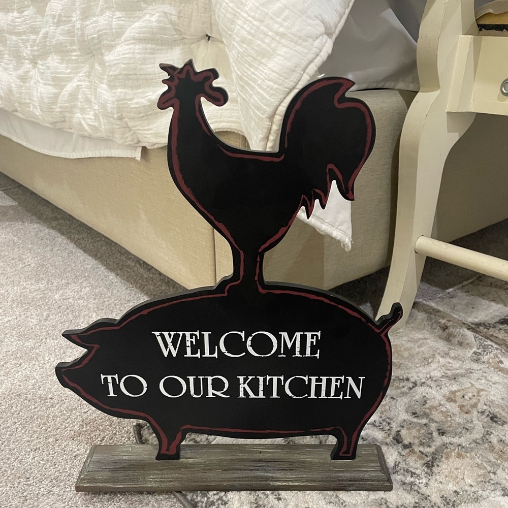 Black rooster/pig kitchen sign